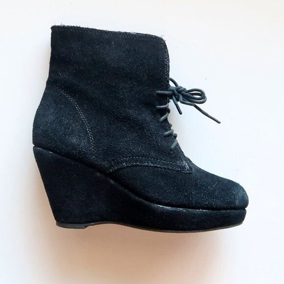 Steve Madden Black Suede Leather Wedge Heel Lace-up Ankle Boots / Booties Size 6 - Picture 8 of 16
